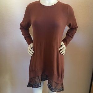 NWOT LOGO Cotton Cashmere Sweater with Lace Trim